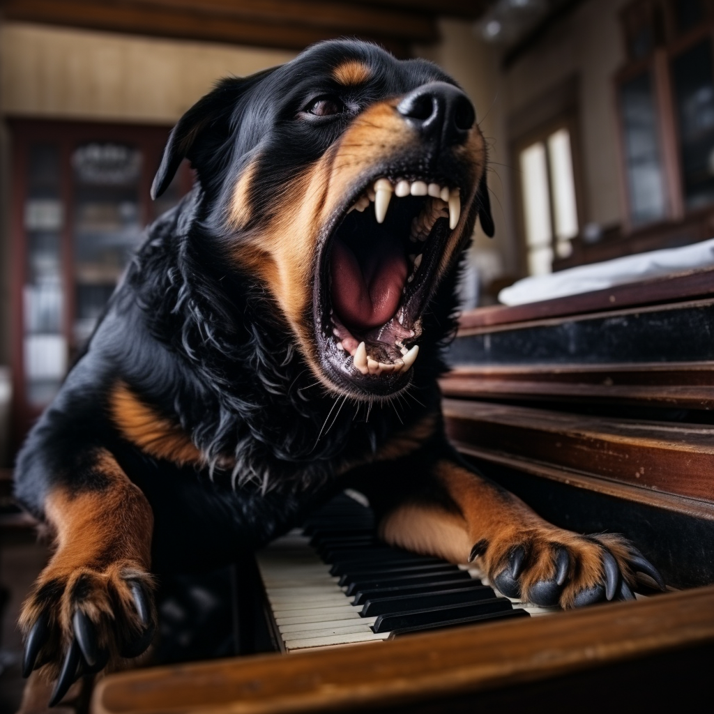 Angry Rottweiler in Piano