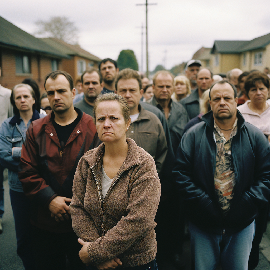 Angry and sad diverse community standing together