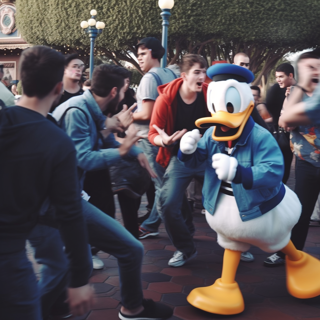 Angry people attacking Mickey Mouse and friends  ?