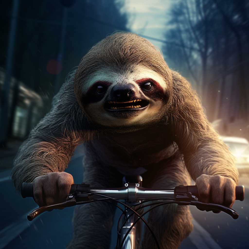 Angry sloth riding road bike