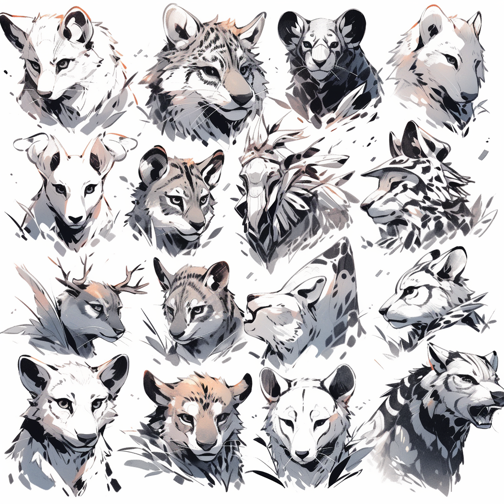 angry wild animals sketch style