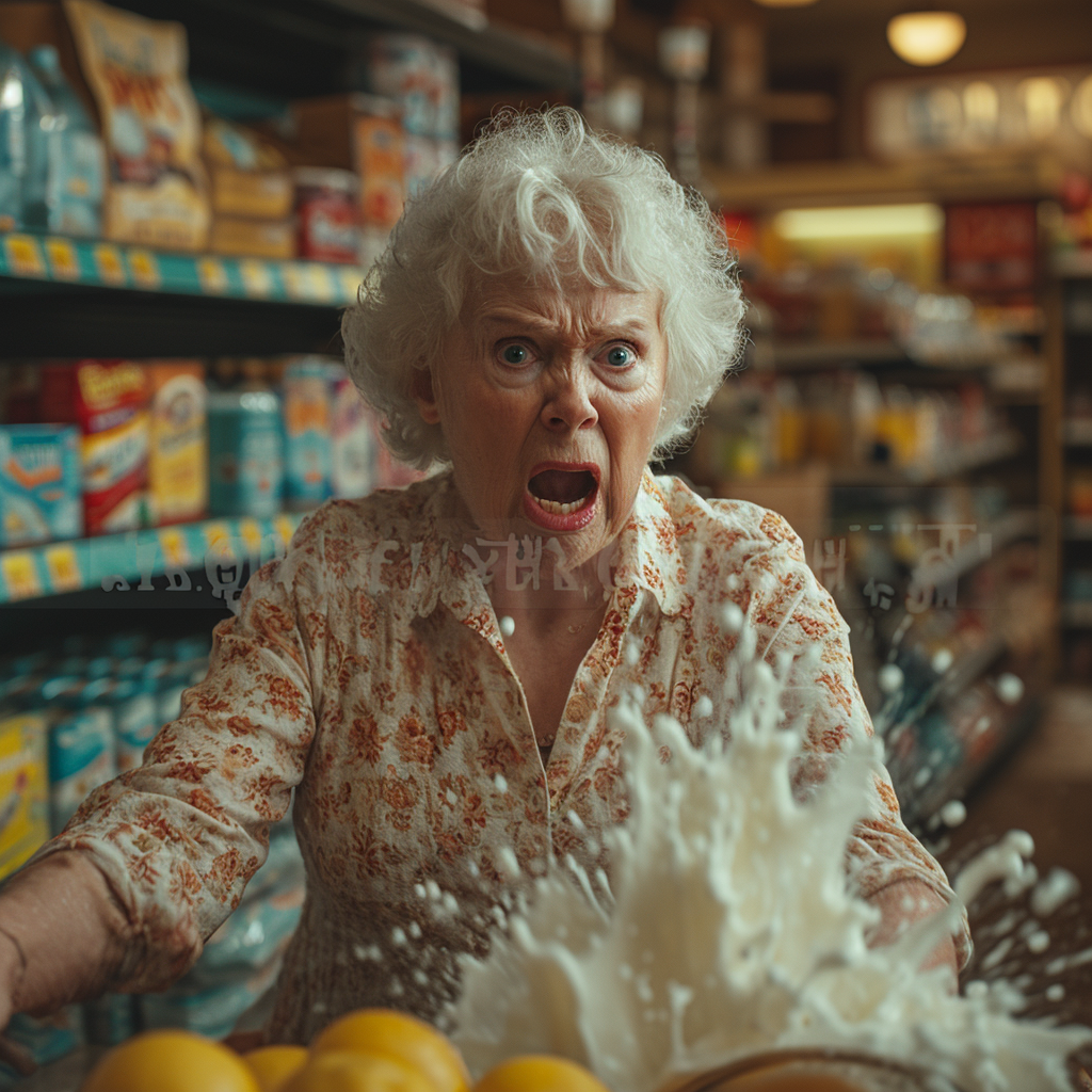 Angry woman throwing tantrum in grocery store