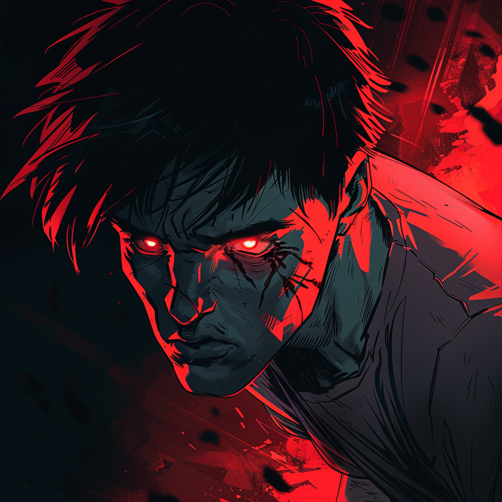 Angry young man with red eyes illustration