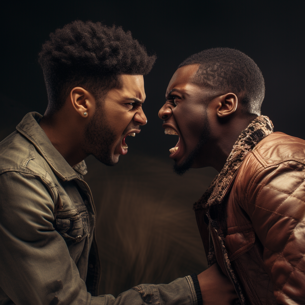 Two black males in heated confrontation