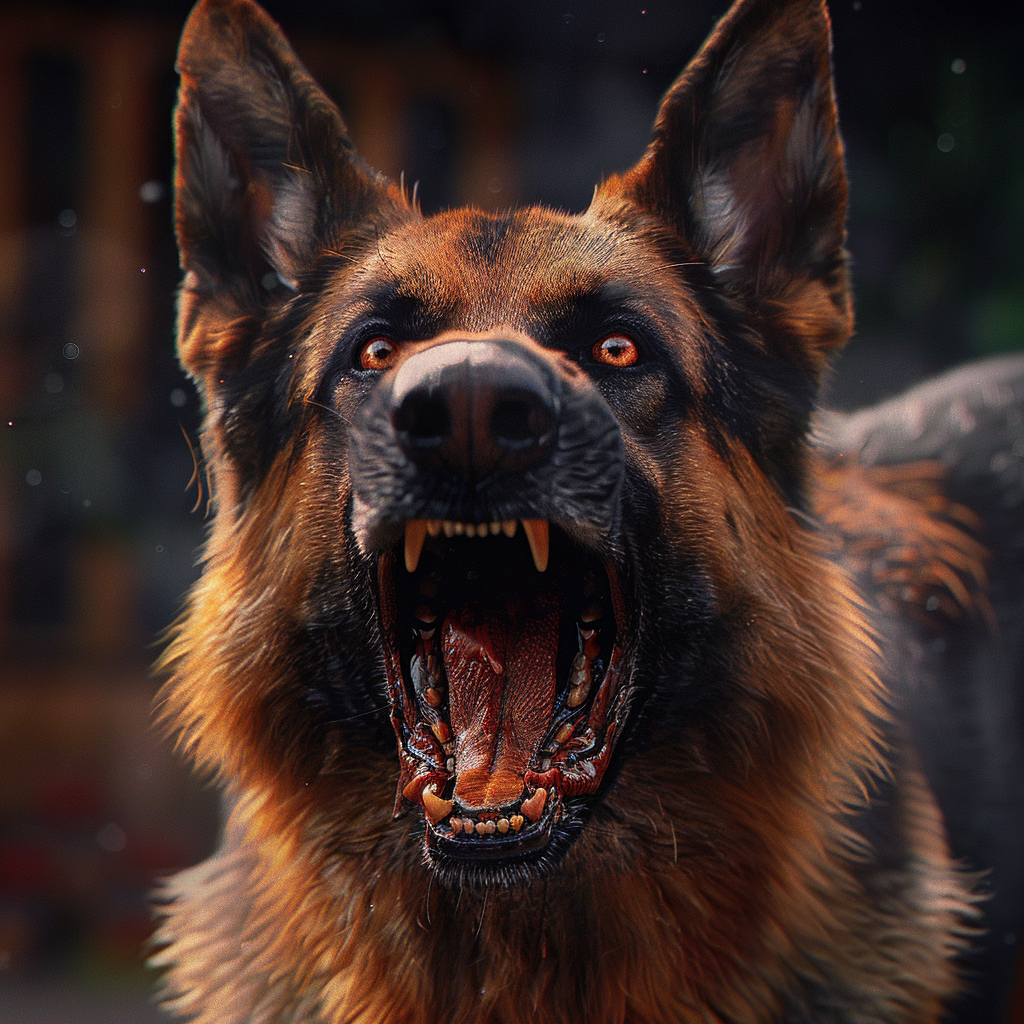 Angry German Shepherd Barking Photorealism Image