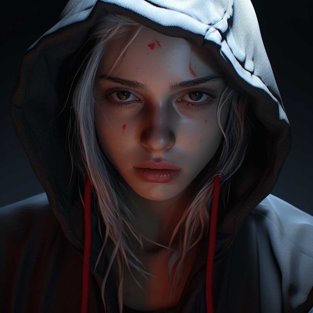 Angry girl with hoodie looking sad