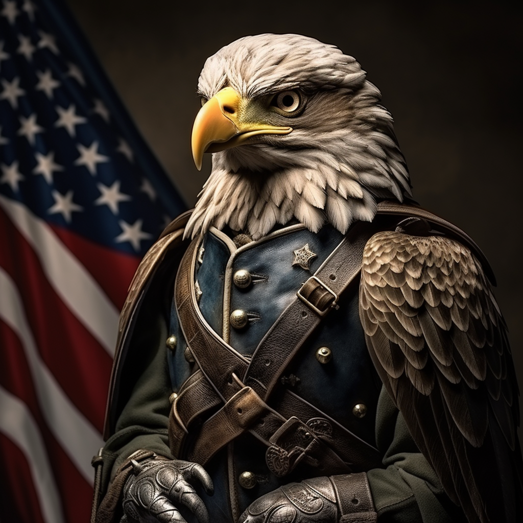 Angry military eagle with US flag