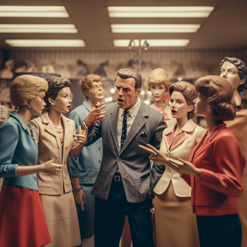 Group of Angry Feminists Arguing at Shop
