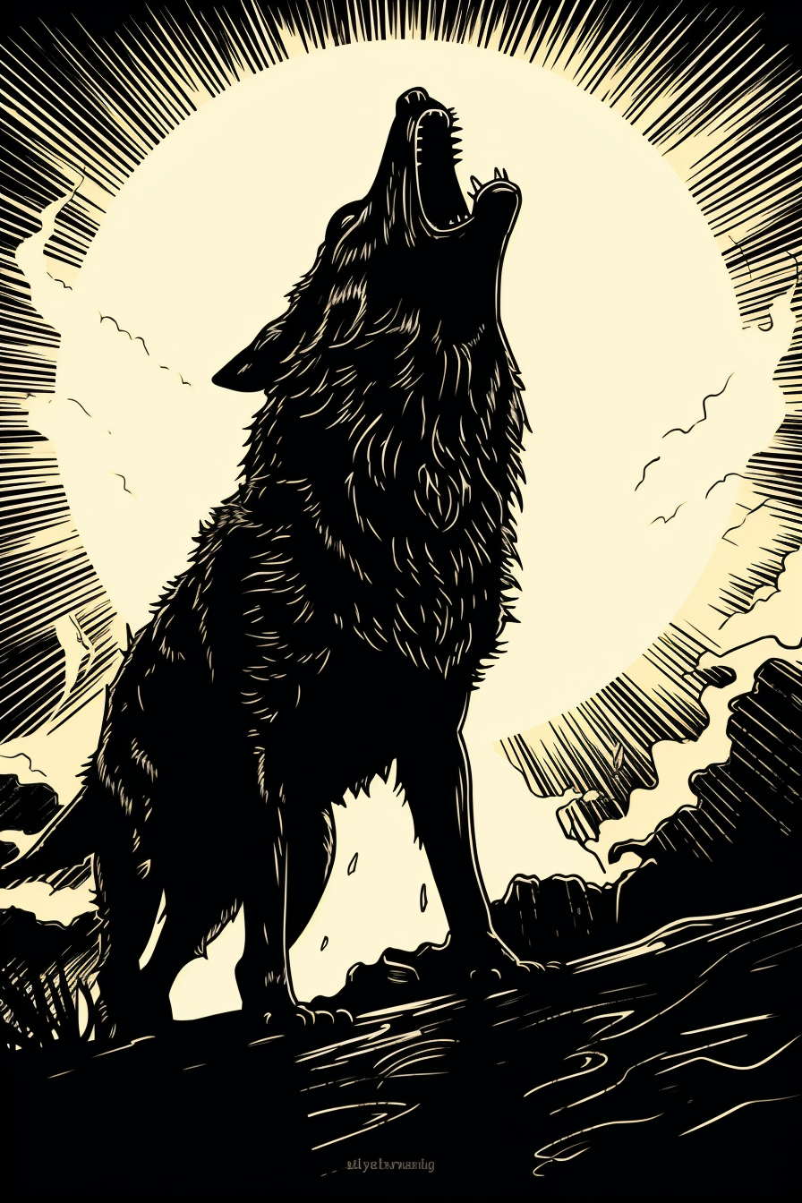 Angry wolf trying to swallow the sun