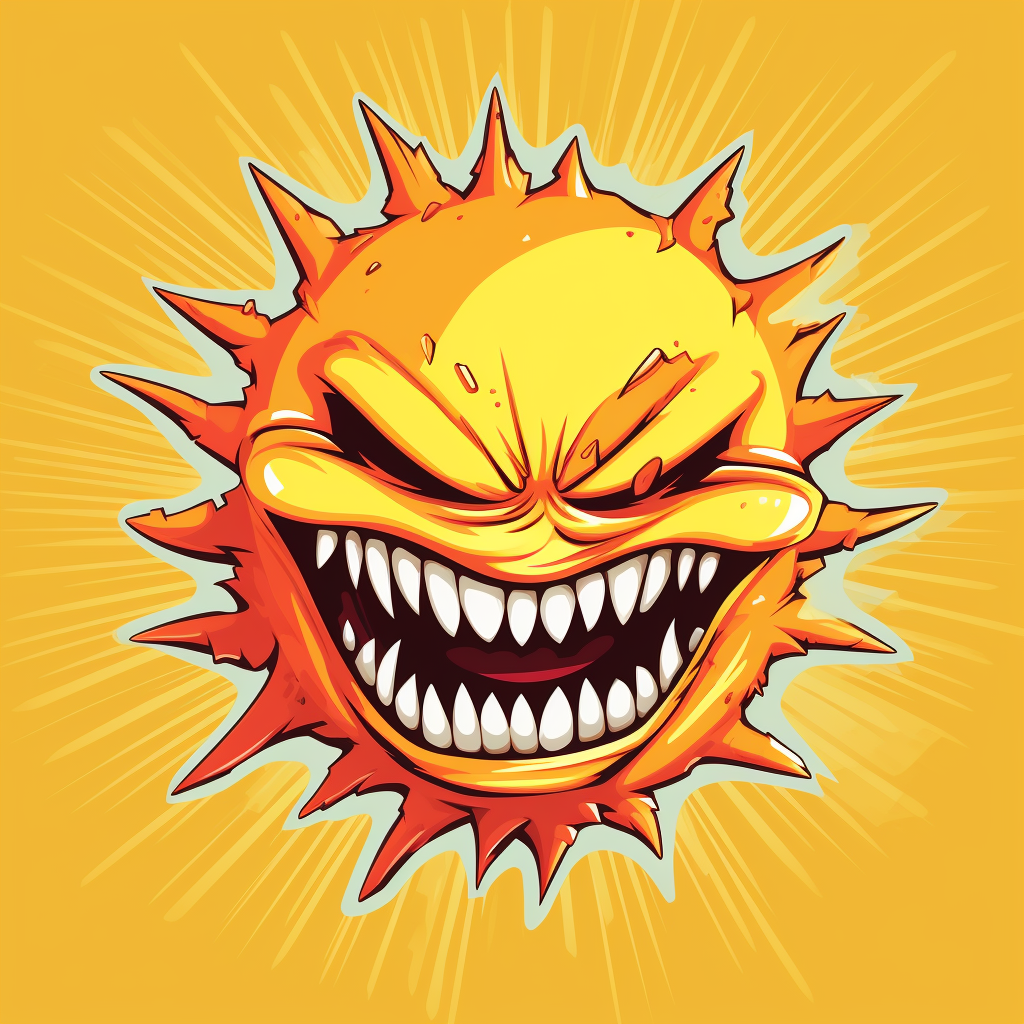 Cartoon of Angry Sun with Sharp Teeth