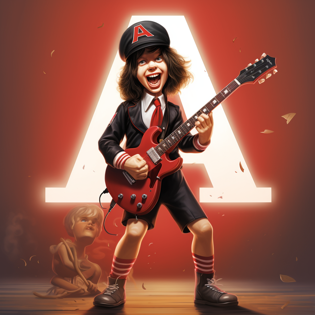 Angus Young in devilish school boy uniform