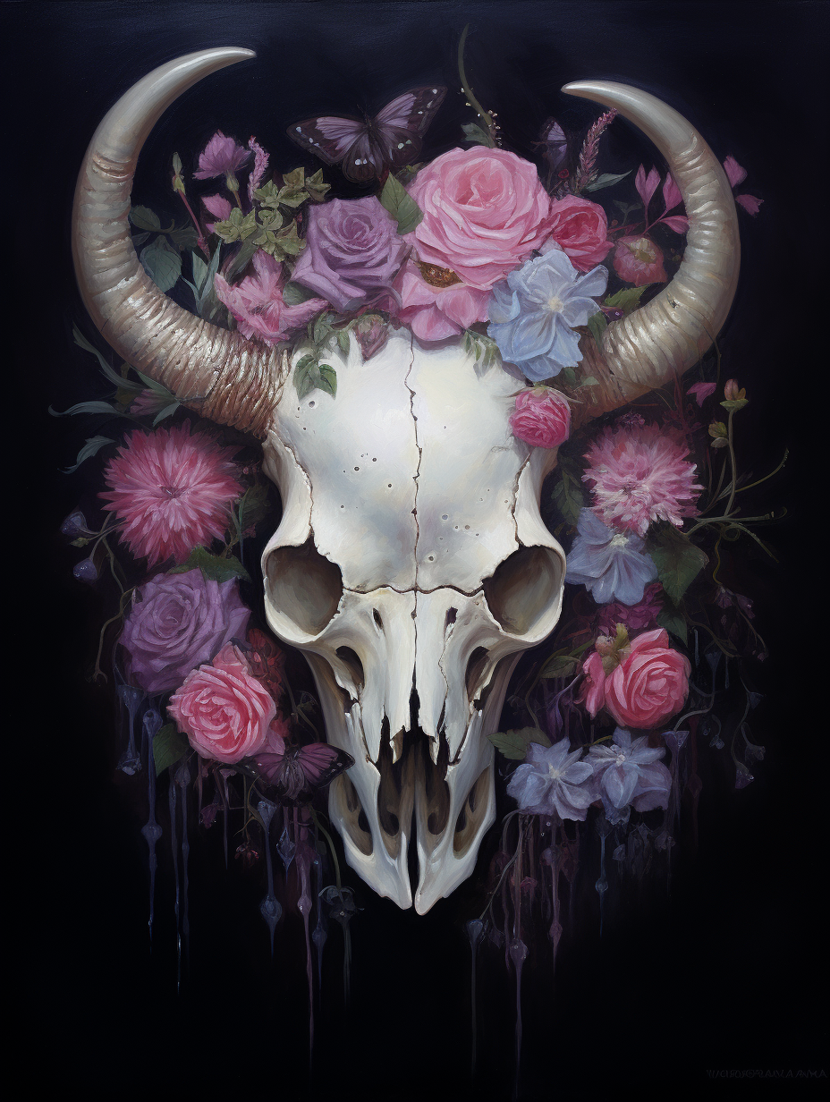 Gothic animal skull floral painting