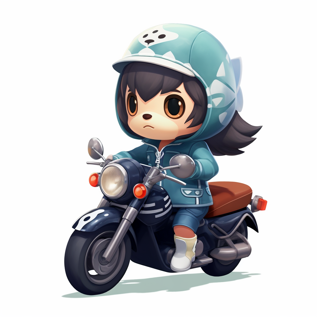 Animal Crossing character in motorcycle helmet