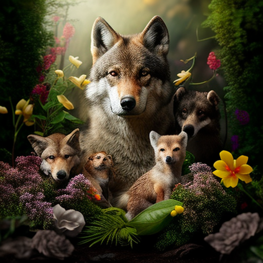 Wolf protecting animals in nature