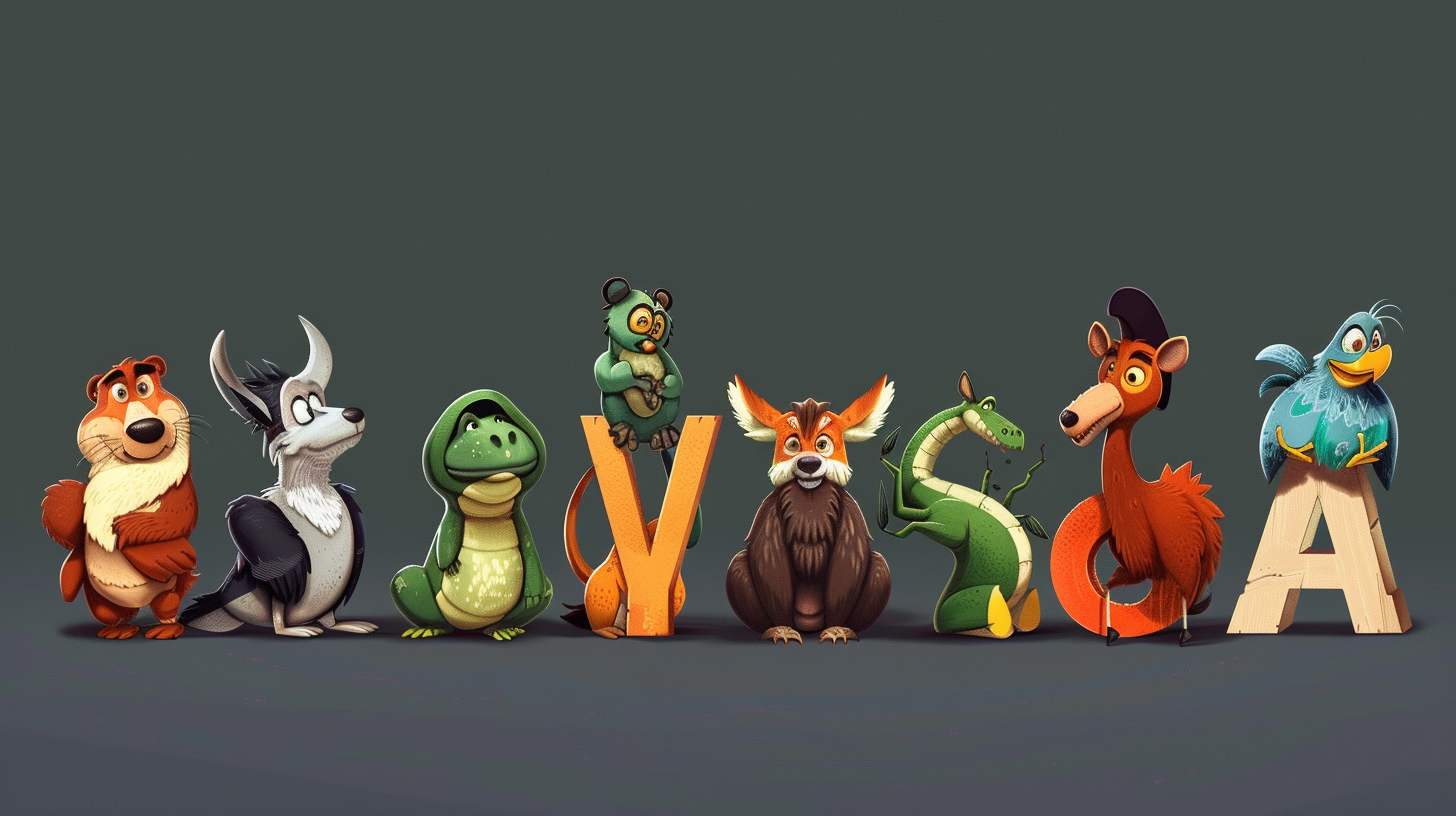 animals with ABC letter in Disney Pixar Style