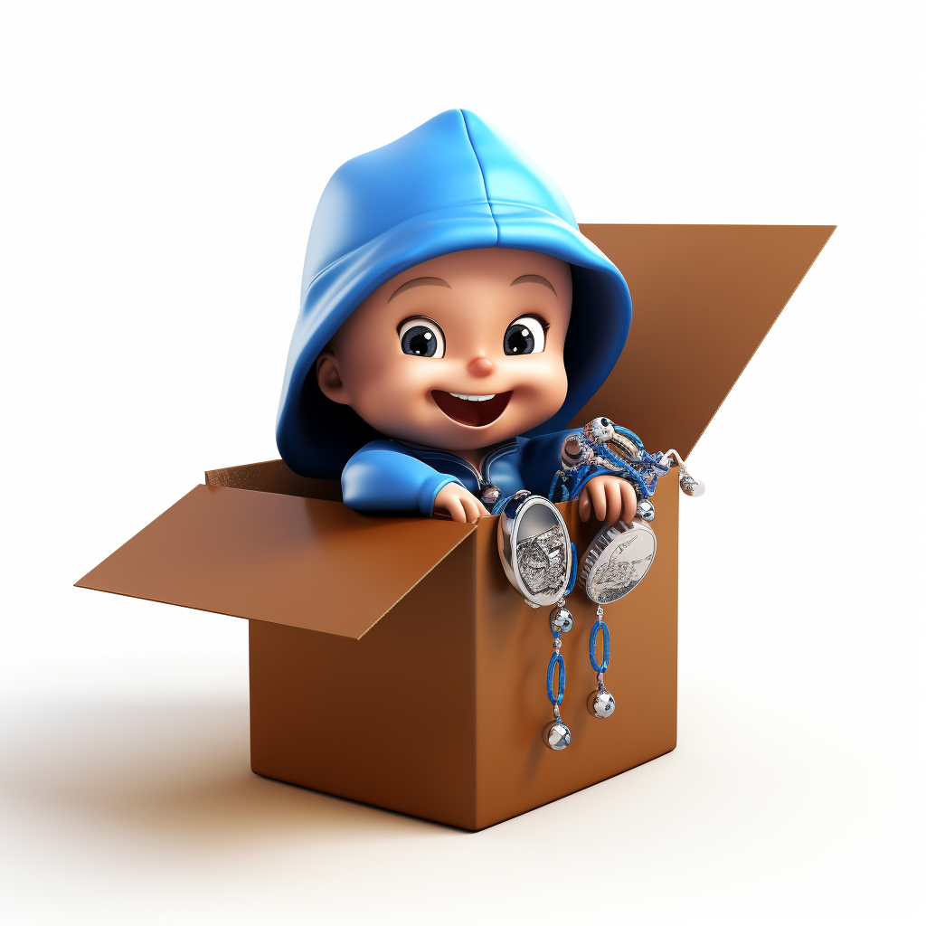 Adorable 3D baby sitting inside a box with jewels