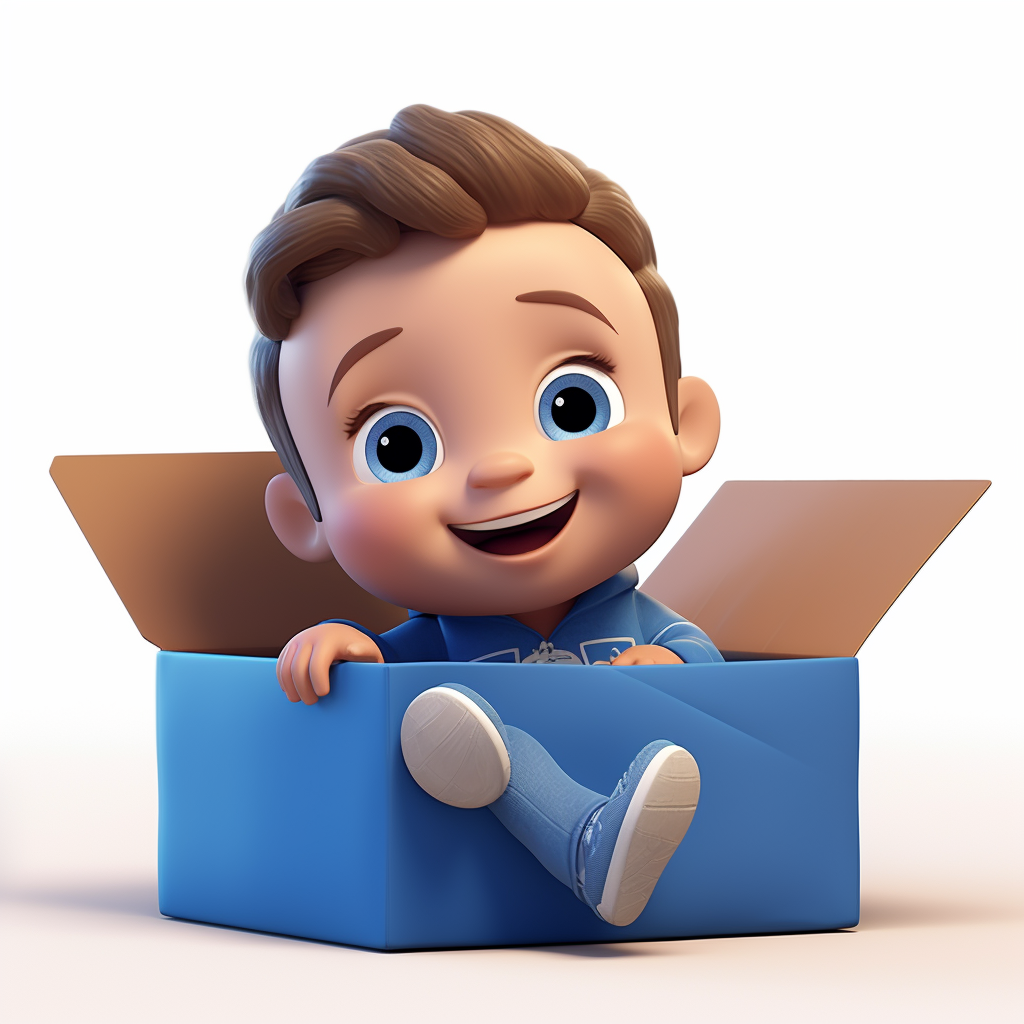 Cute animated baby in a box