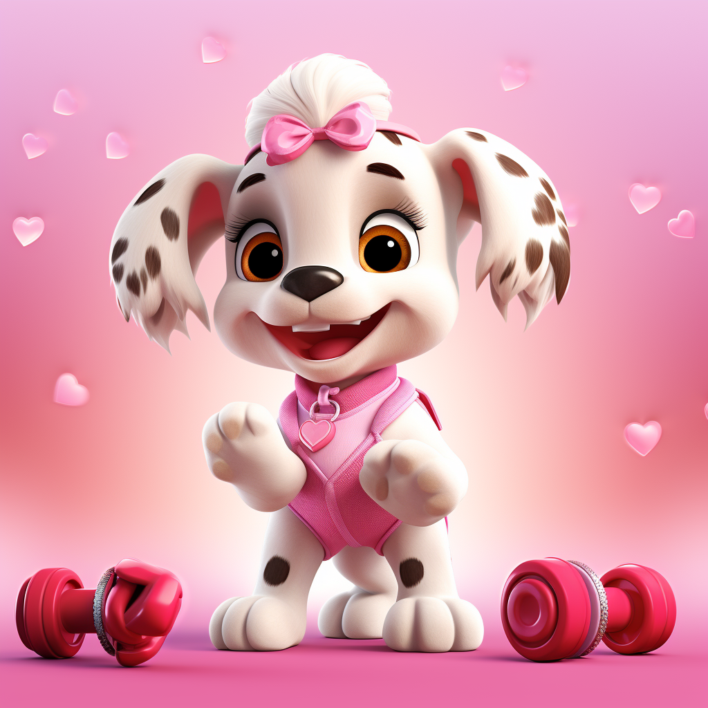 Cute puppy exercising with pink details