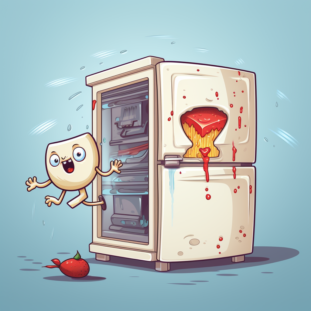 Animated fridge chasing cheesecake cartoon