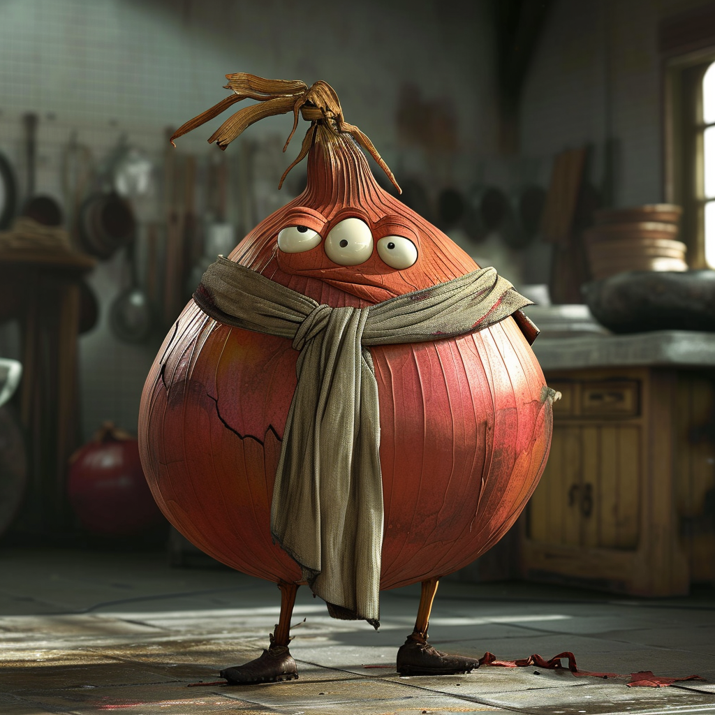 animated onion with clothes backwards