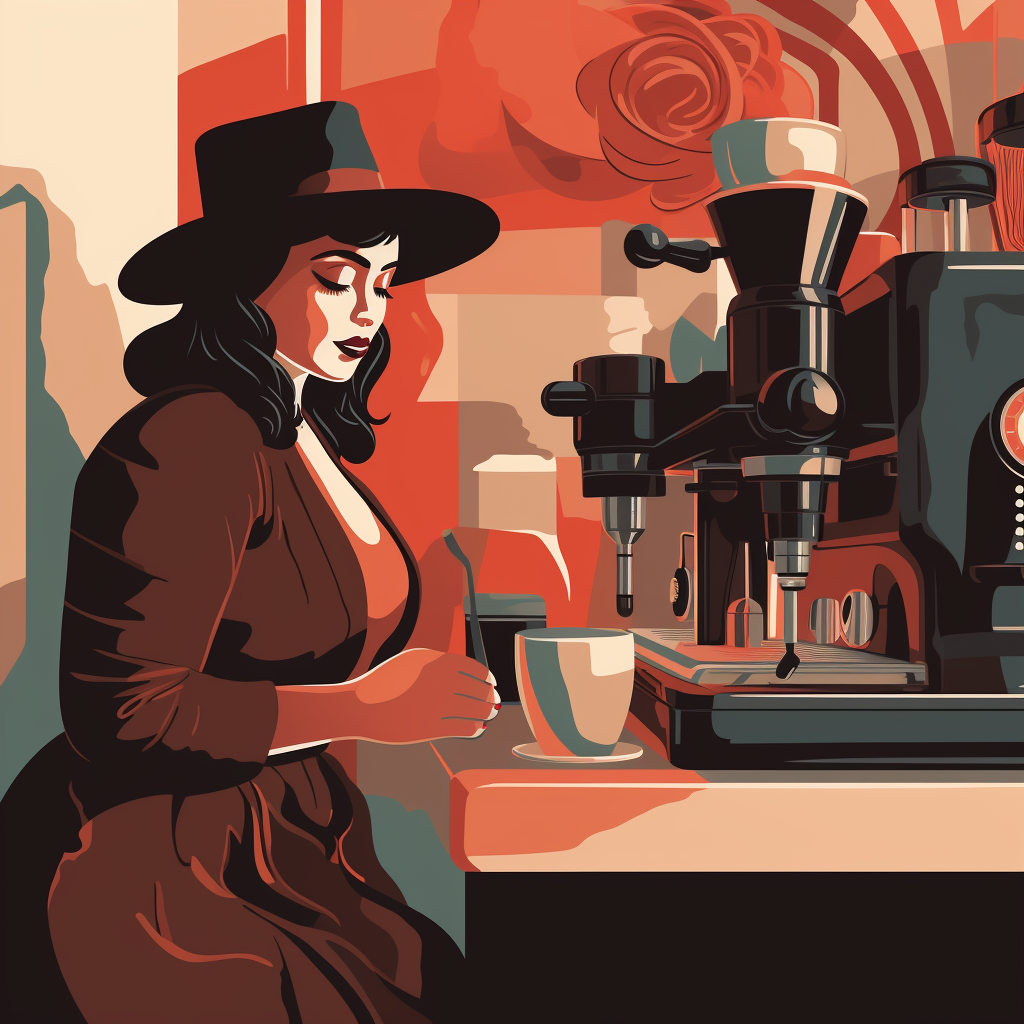 Animated woman brewing espresso in coffee shop