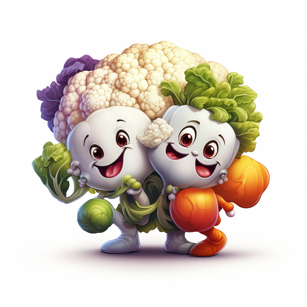 Colorful animated cauliflower with couple