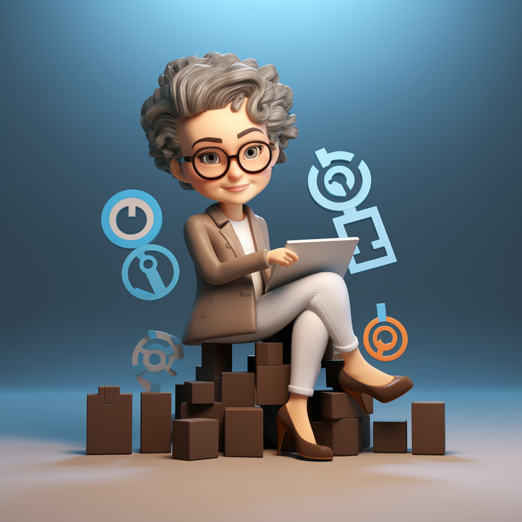 Animated woman sitting on LinkedIn logo