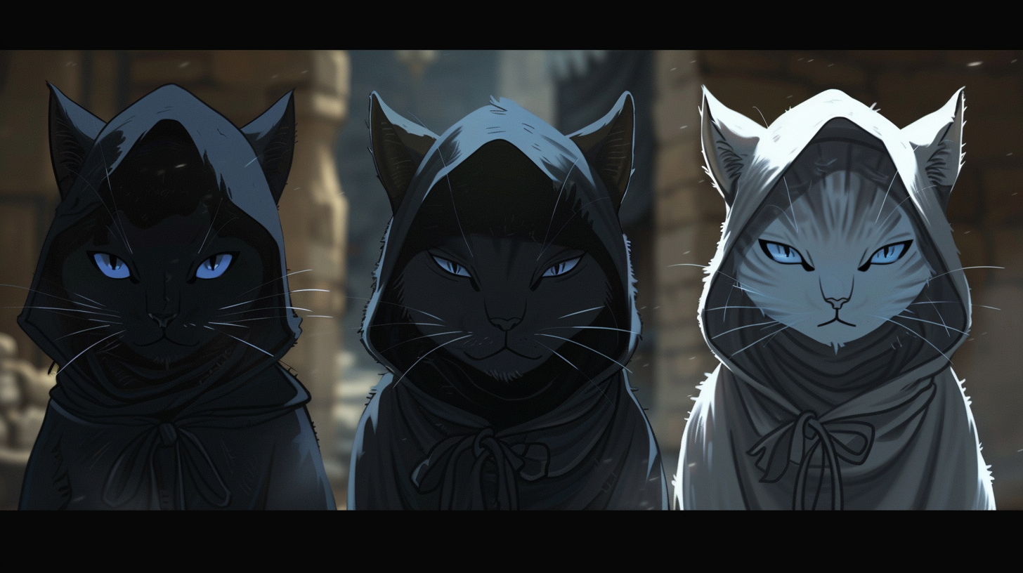 Hooded Cats in Dark Environment