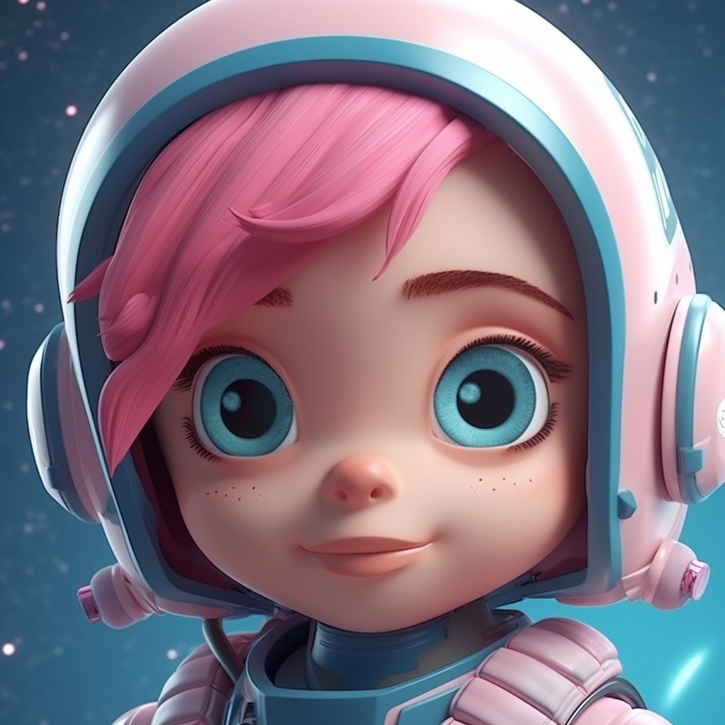 3D animated girl in pink hair and space suit