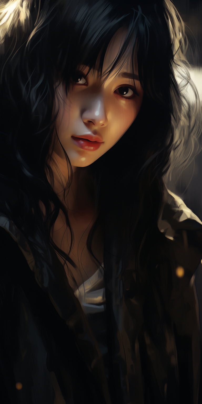 Anime Asian Girl Dark Room Art