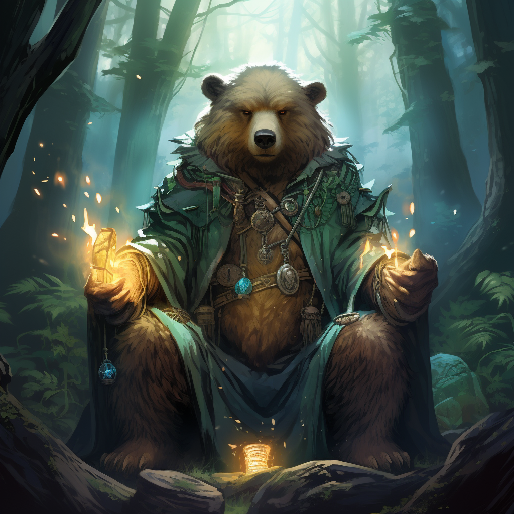 Anime bear druid in beautiful forest