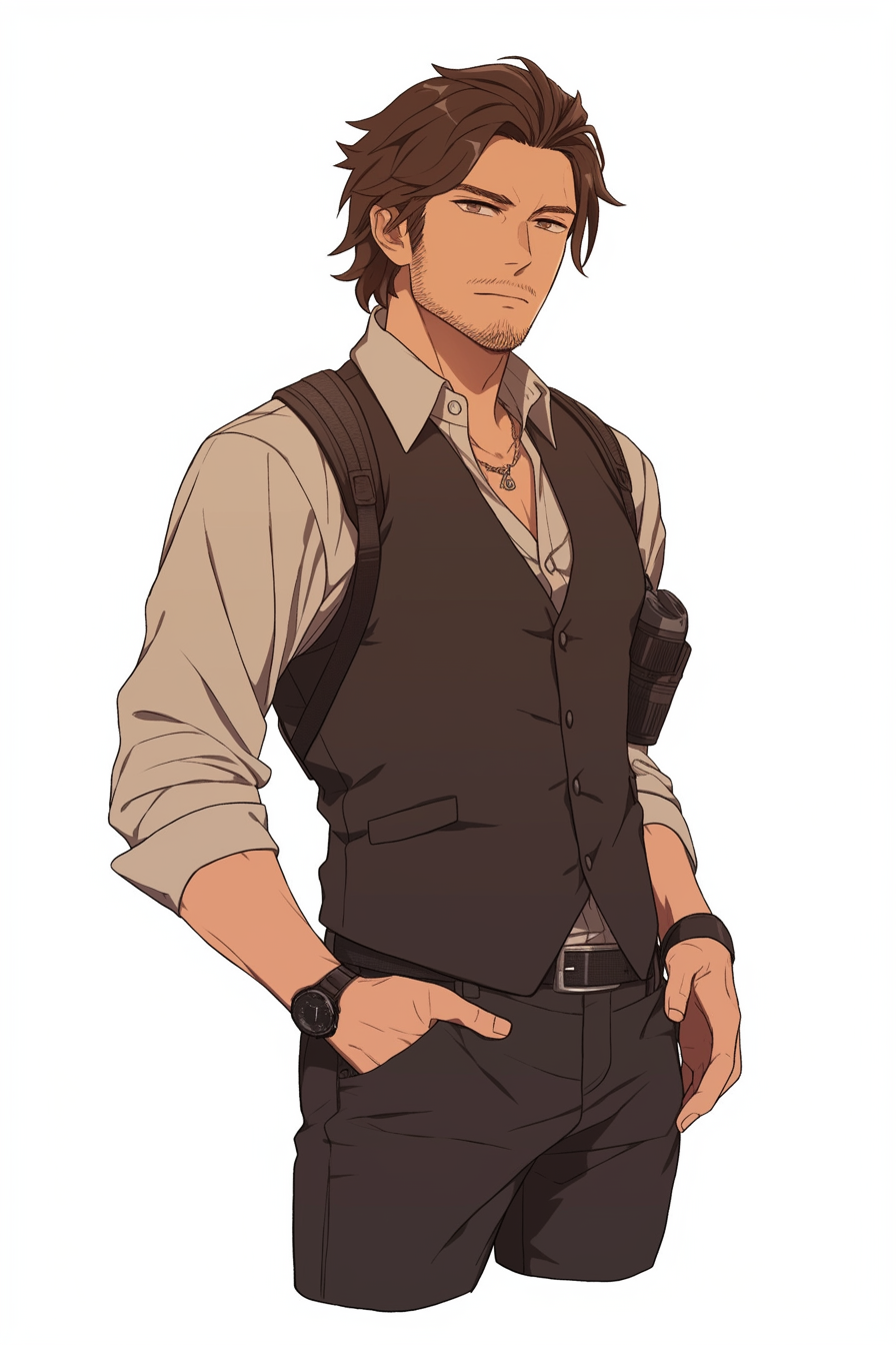 Anime character wearing black vest