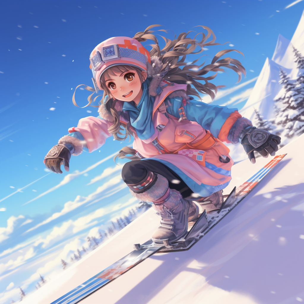 Anime Character Grinding Rail on Snow Skis