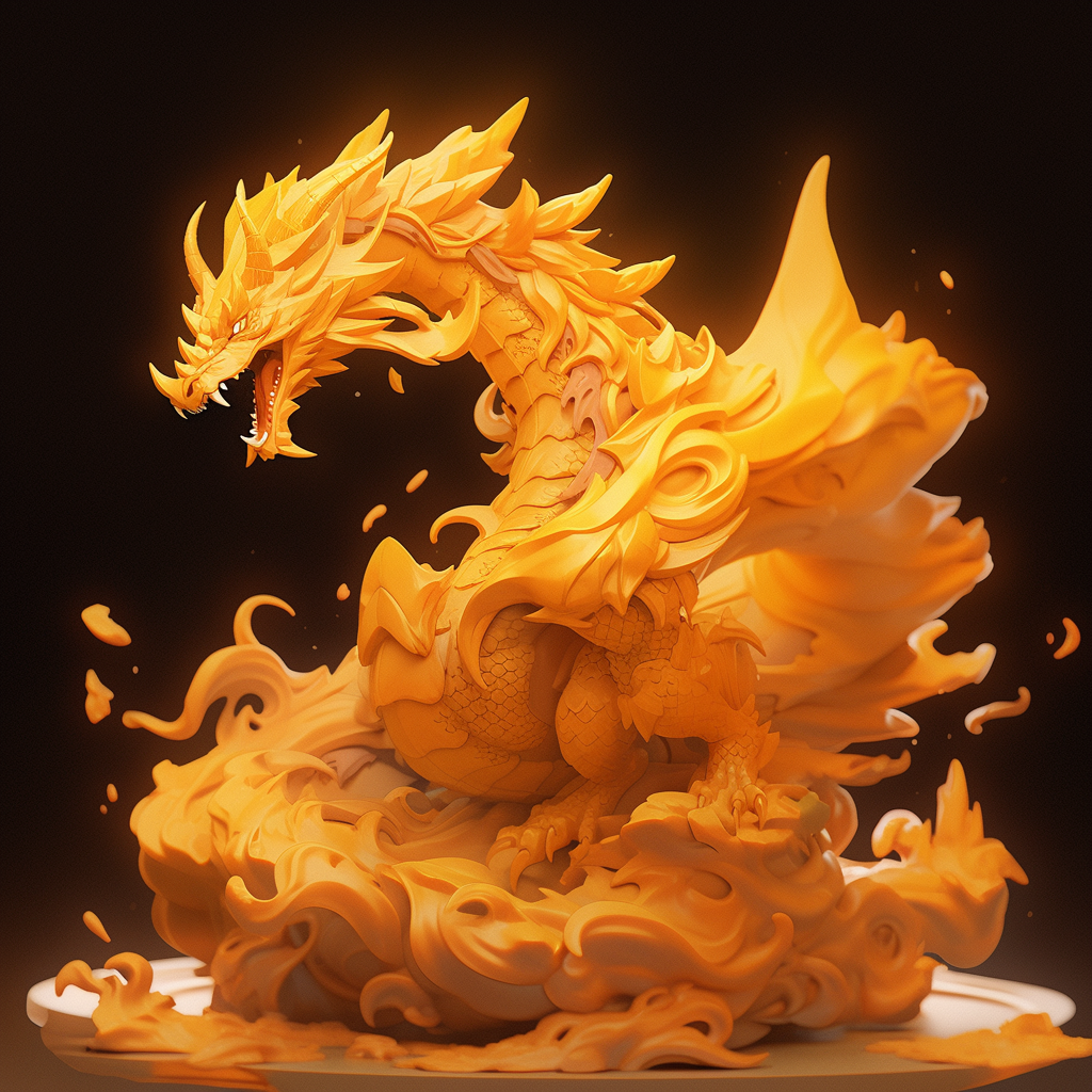 Colorful anime clay dragon with explosion