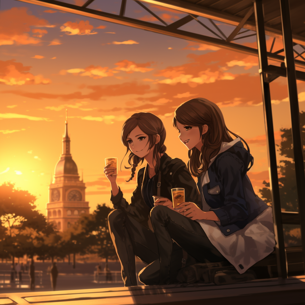 Two girls drinking beer in Berlin park