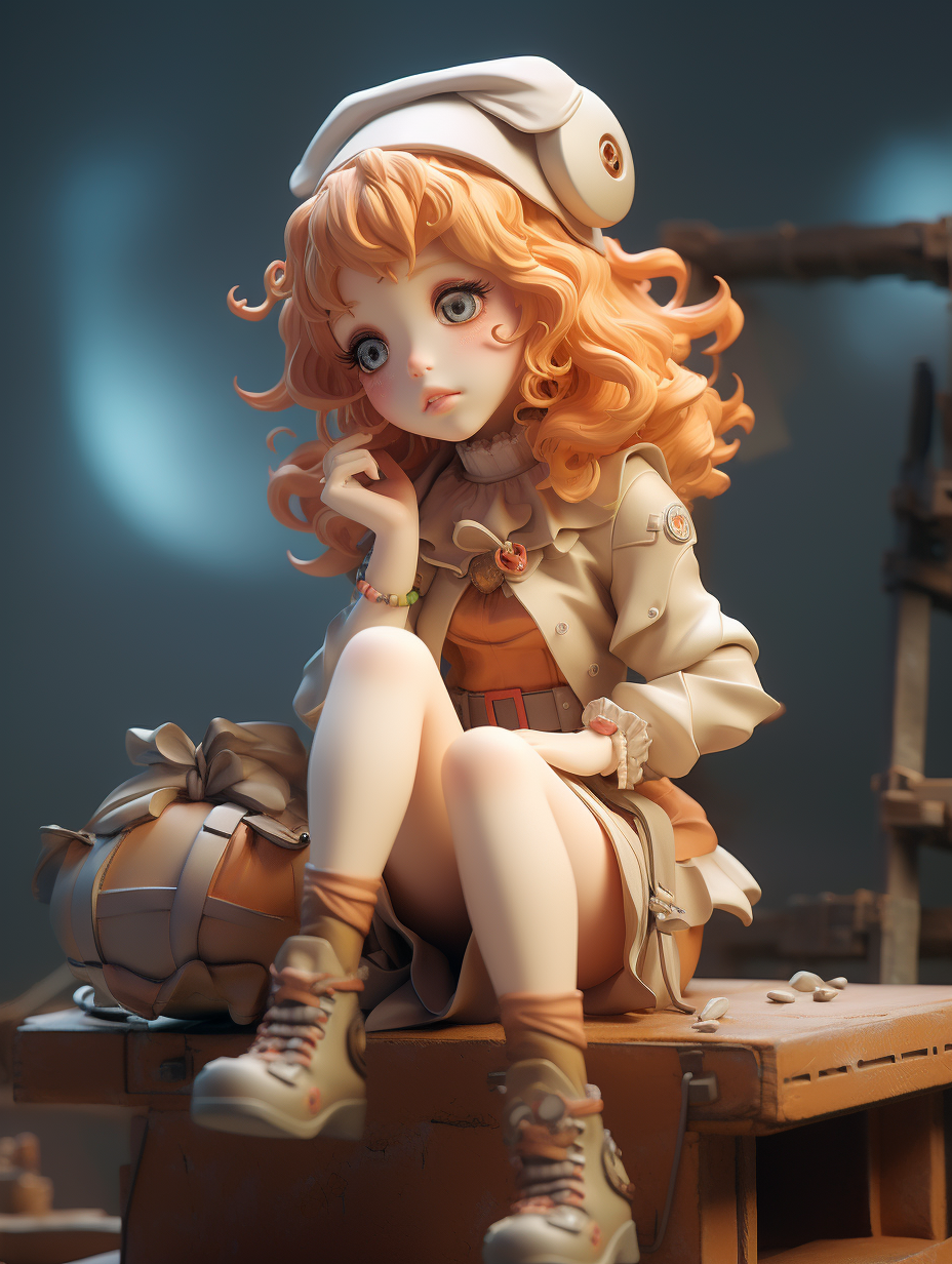 Cute anime doll sitting on box