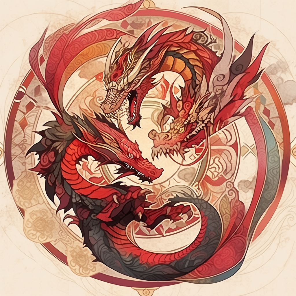 Majestic anime dragon in red and gold