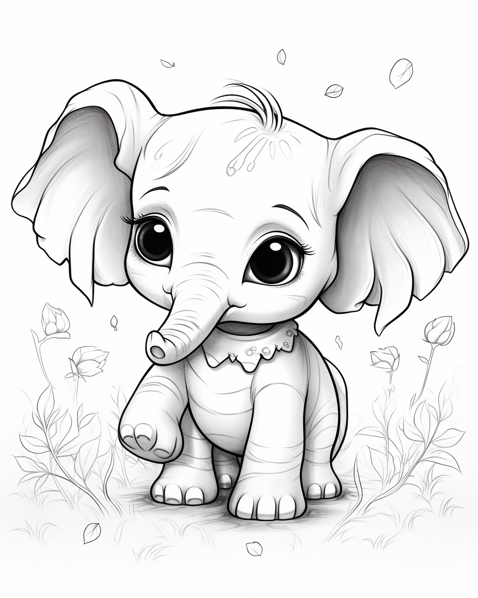 Cute anime elephant illustration for MidJourney prompt