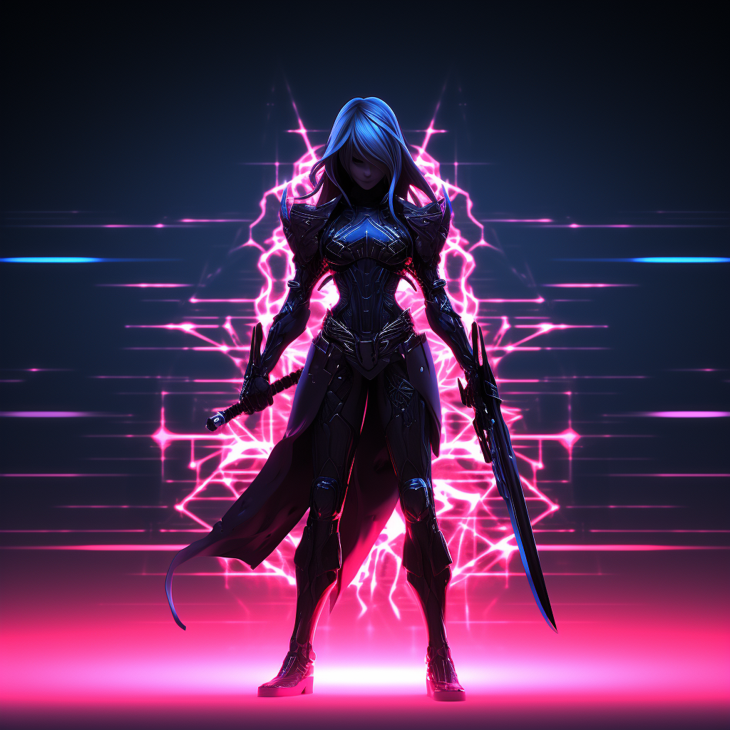 Anime Female Warrior Black Cyber Neon Suit