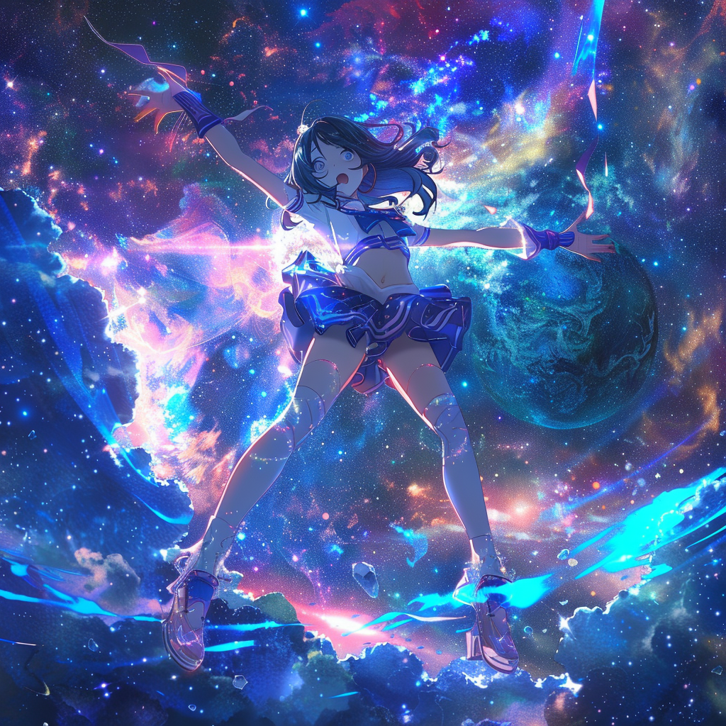 Anime girl dynamic cosmic pose