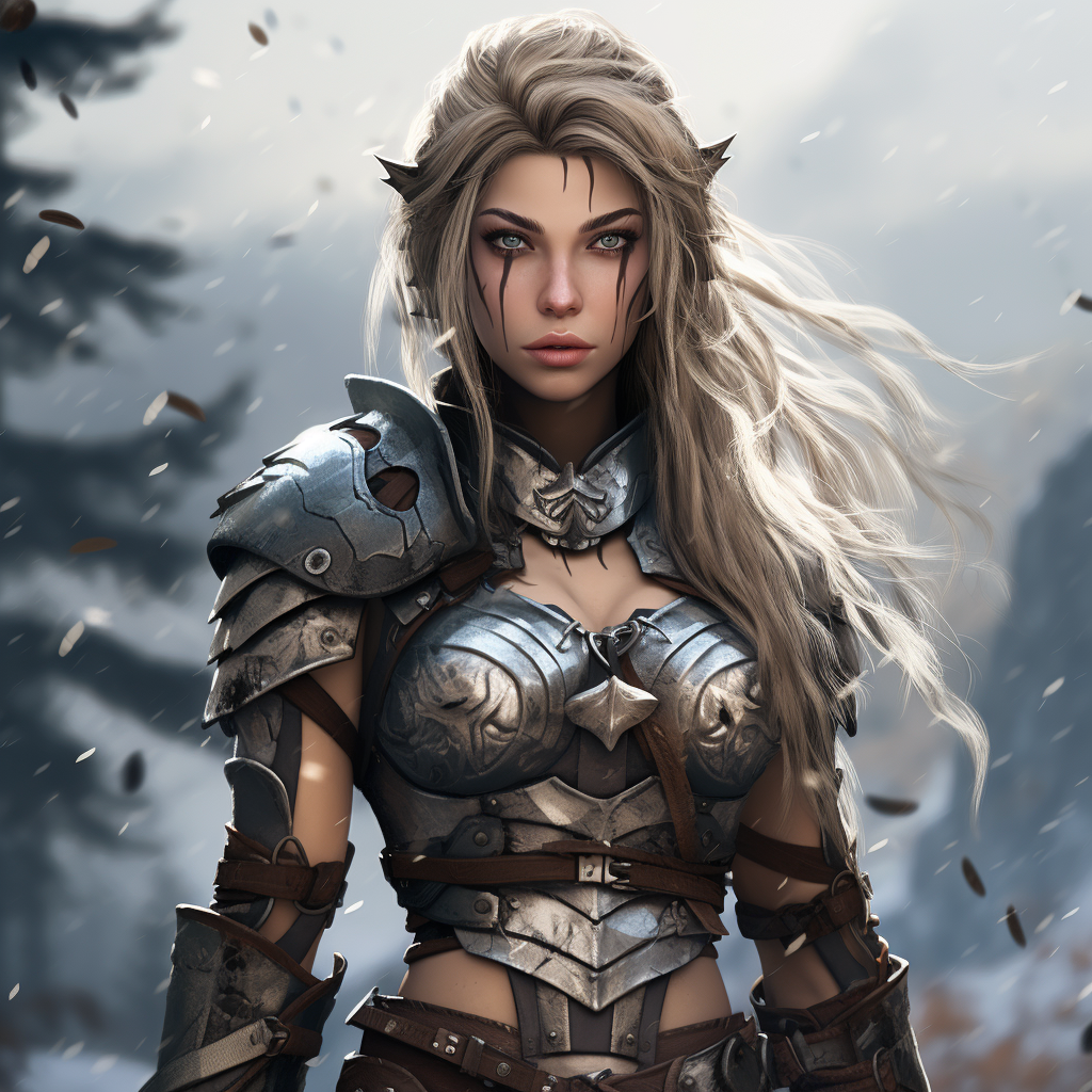 Beautiful anime girl in Skyrim Nord armor