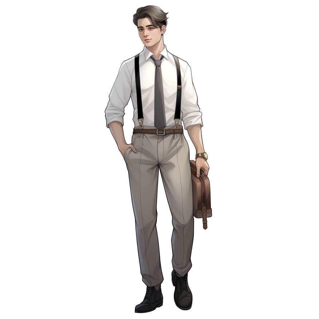 Anime man in light gray dress pants and white dress shirt