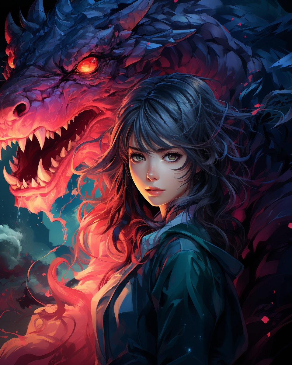 Anime Manga Girl with Dragon