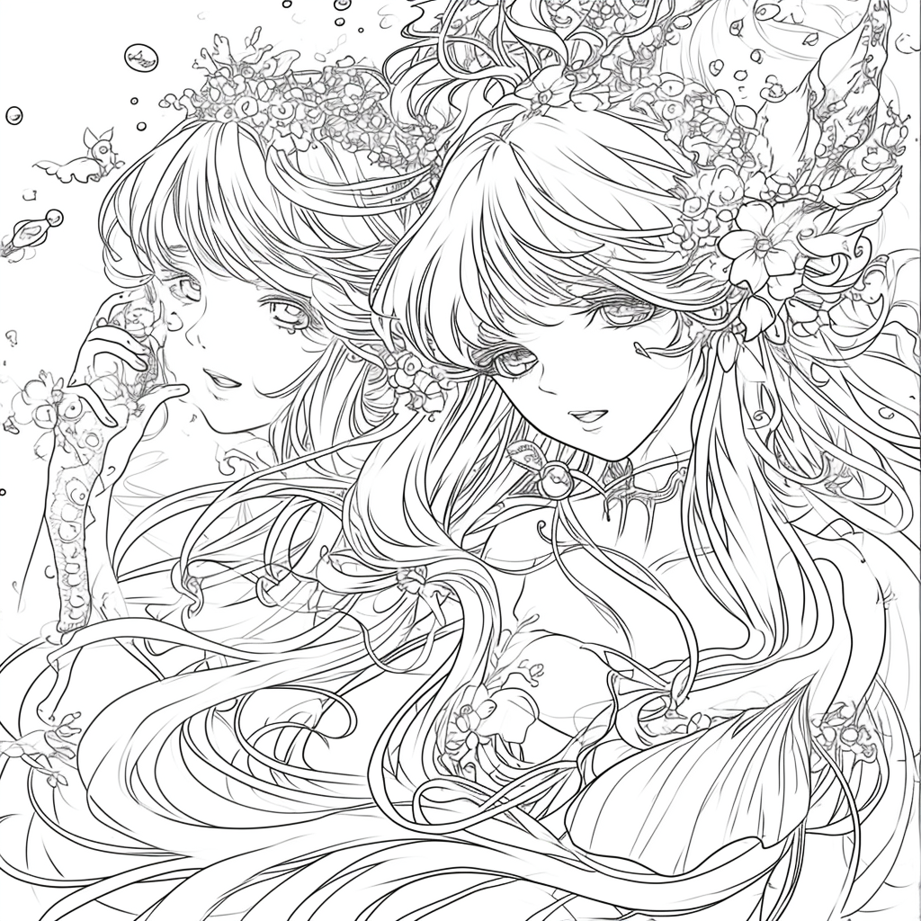 Anime Mermaids Coloring Page