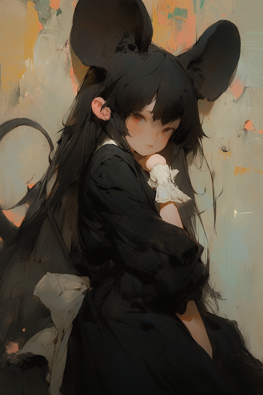 Anime mouse girl with black dress