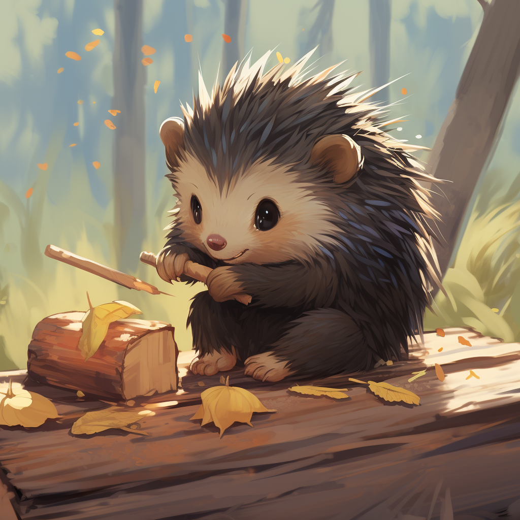 Cute anime porcupine enjoying log in Russia