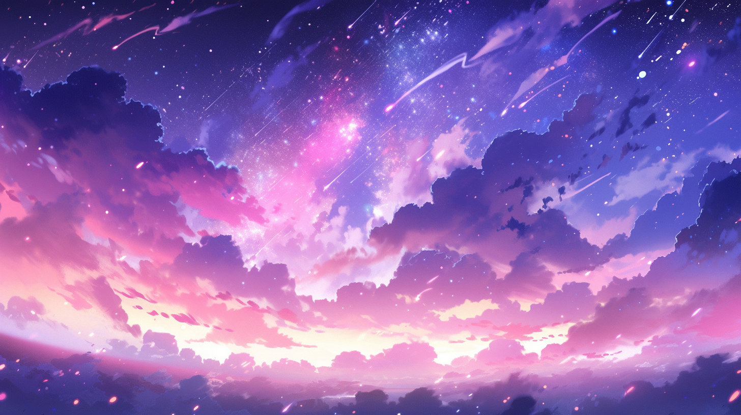 Anime purple cosmic sky with clouds