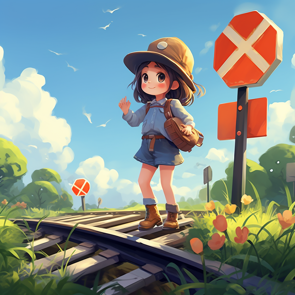 Cute anime railroad crossing character