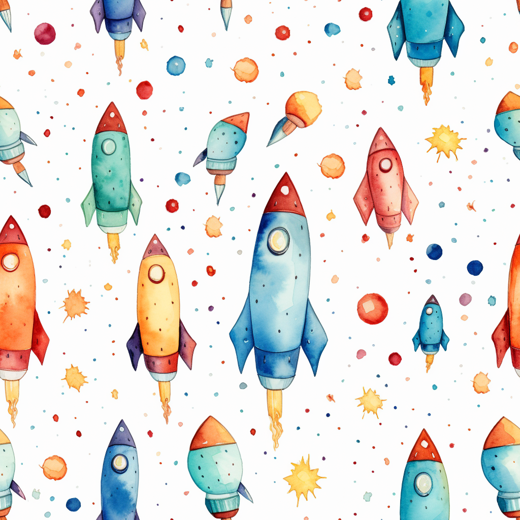 Anime Rockets Watercolor Pattern