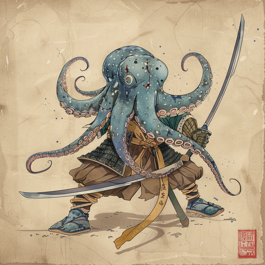 Anime Samurai Squid Black Background